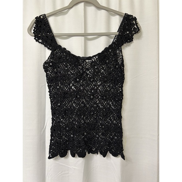 The Limited Handknit Boho Black Crochet Sleeveless Top Festival Layering S - Picture 1 of 6